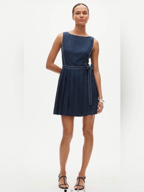 J. Crew Dresses & Skirts - J. Crew Navy Sleeveless Pleated Tie-Waist Mini Dress